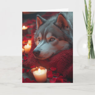 Carte Saint-Valentin Chien de Traîneau Sibérien Cozy