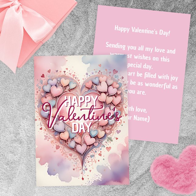 Carte Saint-Valentin cœur aquarelle pastel et fantaisist (Créateur téléchargé)