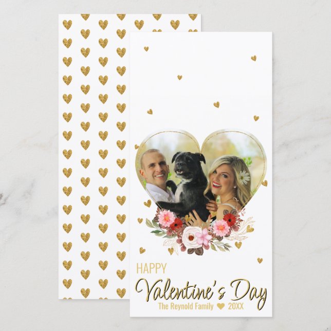 Carte Saint Valentin Coeur Photo Gold Parties scintillan (Devant / Derrière)