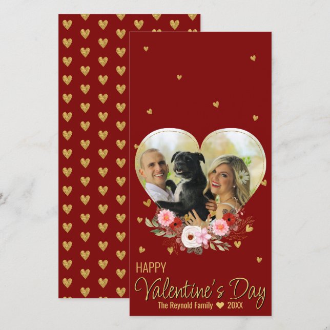 Carte Saint Valentin Coeur Photo Parties scintillant Or  (Devant / Derrière)