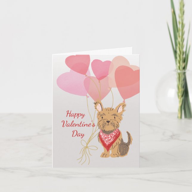 Carte Saint Valentin de votre Yorkie et Ballons ro (Devant)
