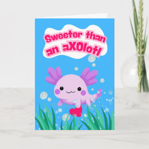 Carte Saint Valentin doux Axolotl avec coeur