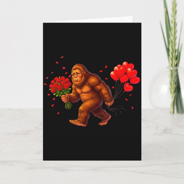 Carte Saint-Valentin drôle Bigfoot cœur Sasquatch Rétro  (Devant)