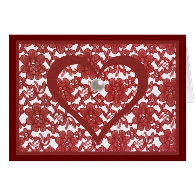 Carte Saint-Valentin en dentelle rouge avec poème (Devant horizontal)