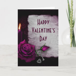 Carte Saint-Valentin gothique, Rose, bougie et serrure S