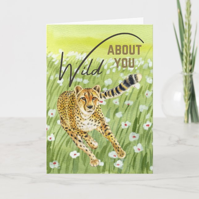 Carte Saint Valentin Herbe Champ Guépard Fou De Toi (Devant)