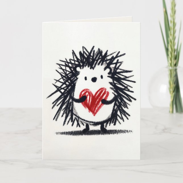 Carte Saint Valentin Hérisson au coeur de Doodle (Devant)