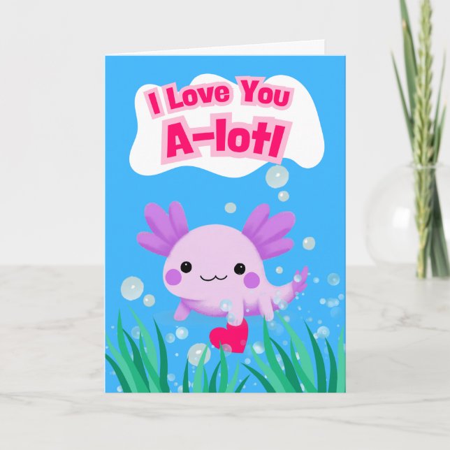 Carte Saint-Valentin Mignonne Axolotl au coeur (Devant)