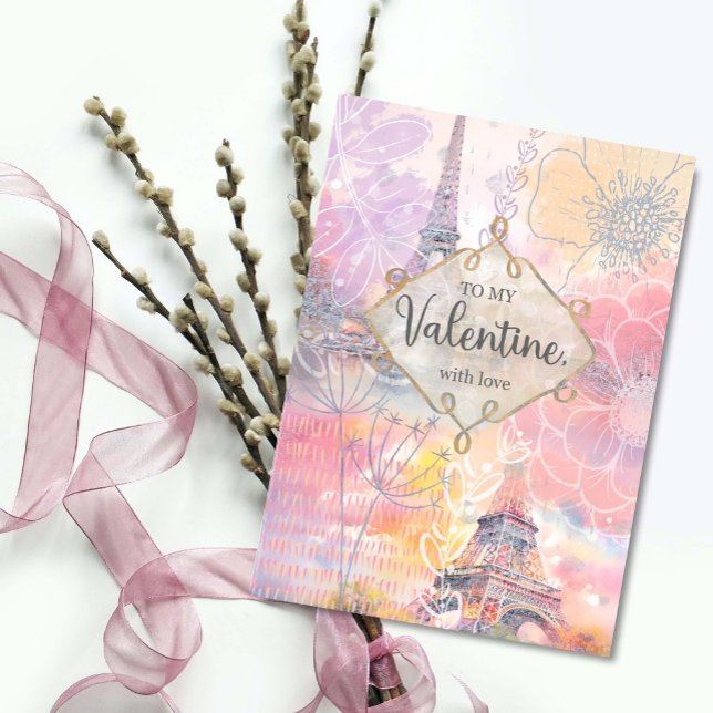 Carte Saint Valentin My Love Tour Eiffel Aquarelle (Créateur téléchargé)