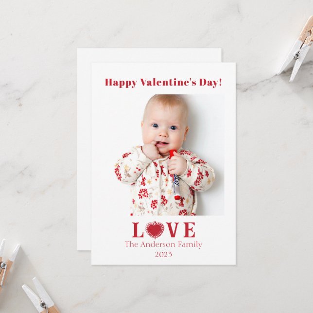 Carte Saint Valentin Photo Heart Love (Devant/Arrière en situation)