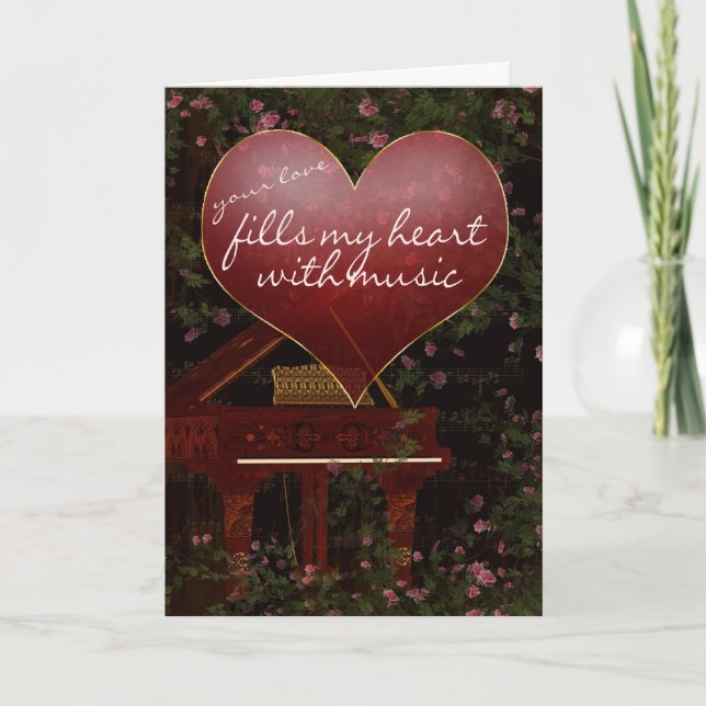 Carte Saint Valentin - Piano, Musique, Rose (Devant)
