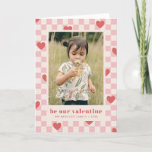 Carte Saint-Valentin Pink Red Checkerboard Hearts