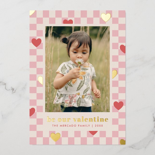 Carte Saint-Valentin Pink Red Checkerboard Hearts (Recto)
