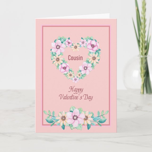Carte Saint Valentin pour Coeur et Fleurs Cousin (Devant)