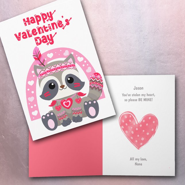 Carte Saint-Valentin pour enfants Tribal Raccoon (Créateur téléchargé)