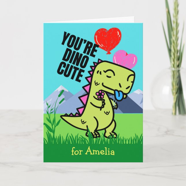 Carte Saint Valentin pour la nièce Dino Cute Dinosaur (Devant)
