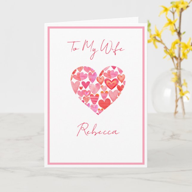 Carte Saint-Valentin pour les femmes rose et rouge Coeur (Fleur jaune)