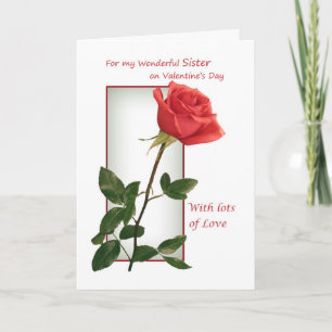 Carte Saint Valentin pour Soeur - rose rouge.