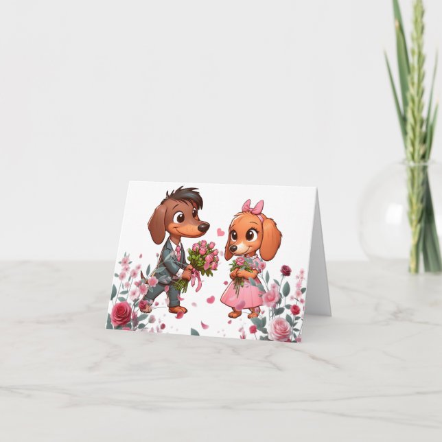 Carte Saint-Valentin Rose Dachshund (Devant)