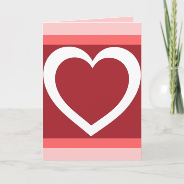 Carte Saint Valentin simple coeur rouge blanc rose (Devant)