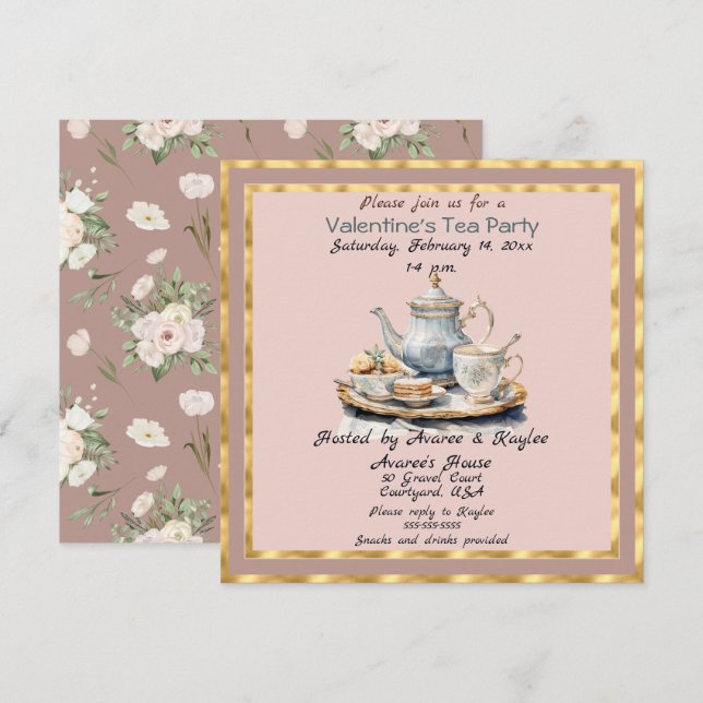 Carte Saint Valentin Tea Party (Devant / Derrière)