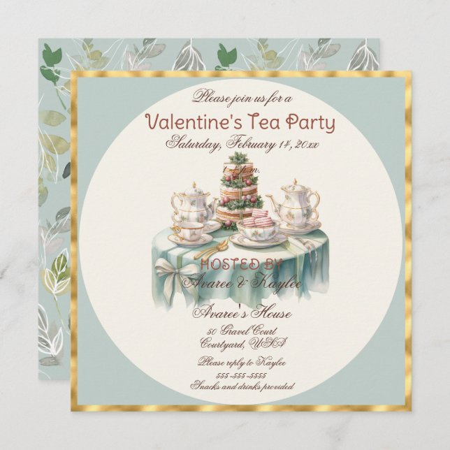 Carte Saint Valentin Tea Party (Devant / Derrière)