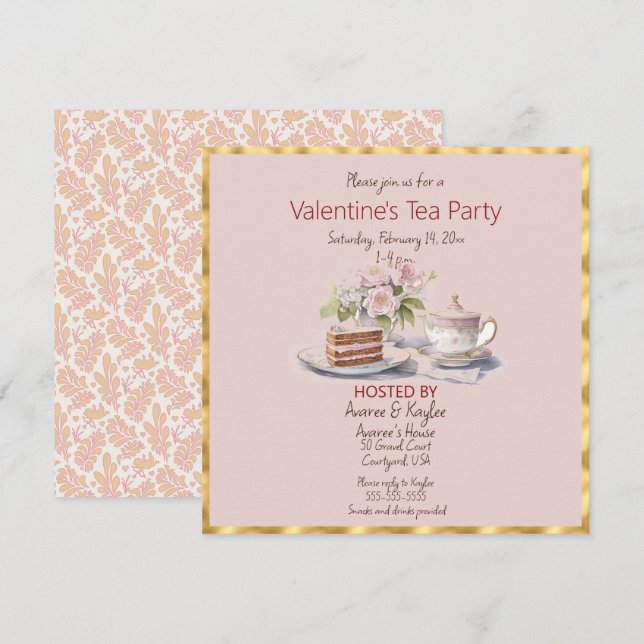 Carte Saint Valentin Tea Party (Devant / Derrière)