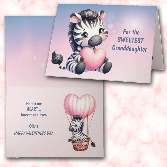 Carte Saint-Valentin Zebra Pink Heart Grandgirl (Créateur téléchargé)