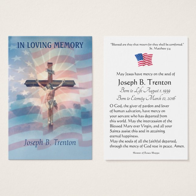Carte Sainte American Flag Crucifix Catholic Memor (Devant & derrière)