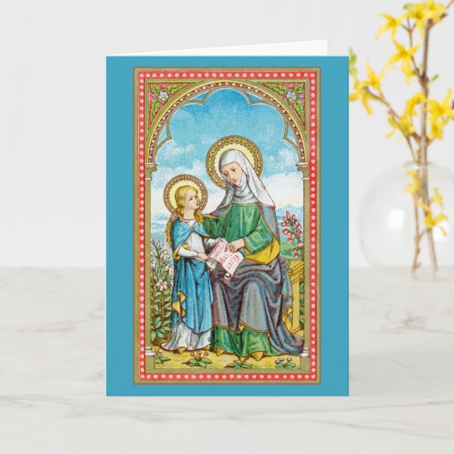 Carte Sainte-Anne néogothique et Marie jeune (SAU 29) (Fleur jaune)
