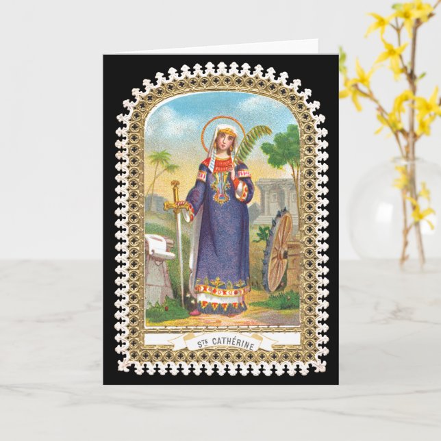 Carte Sainte Catherine d'Alexandrie en robe égyptienne (Fleur jaune)