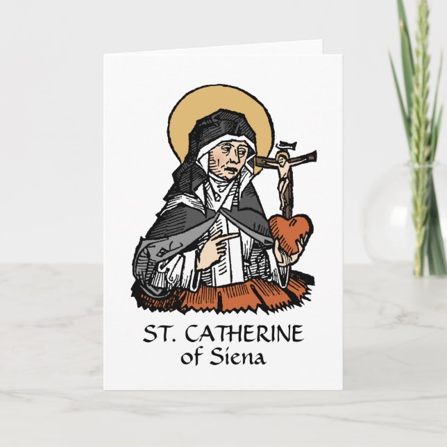 Carte Sainte Catherine de Sienne avec Coeur Crucifix (Devant)