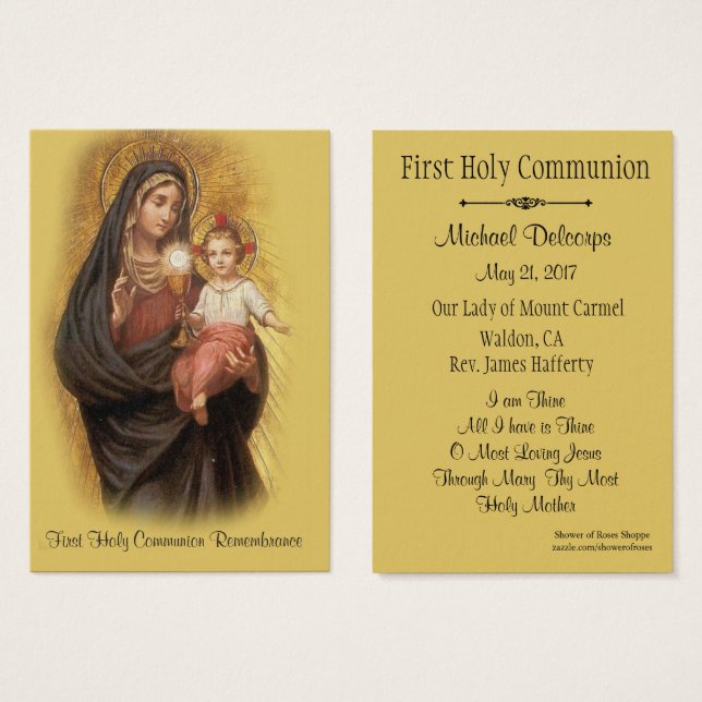 Carte Sainte catholique pour la première sainte co (Devant & derrière)