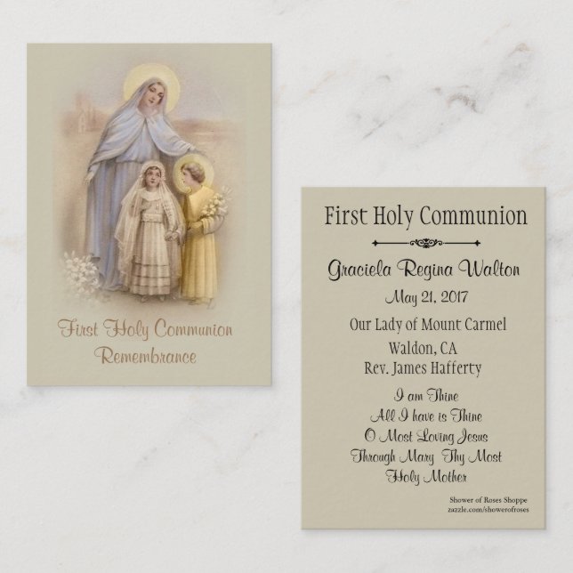 Carte Sainte catholique pour la première sainte co (Devant / Derrière)