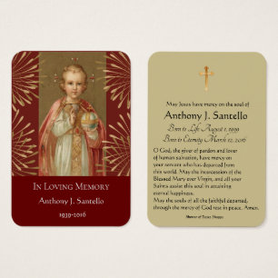 Carte sainte commémorative funèbre de Jésus de