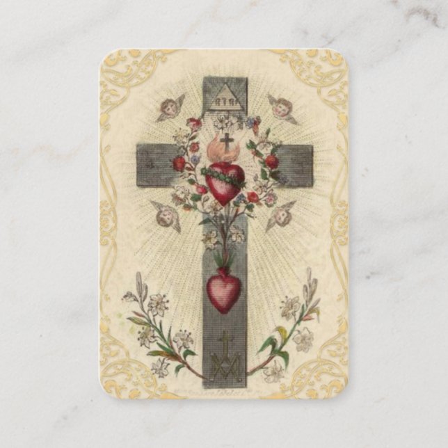 Carte sainte de coeurs de fleurs sacrées croisées (Devant)