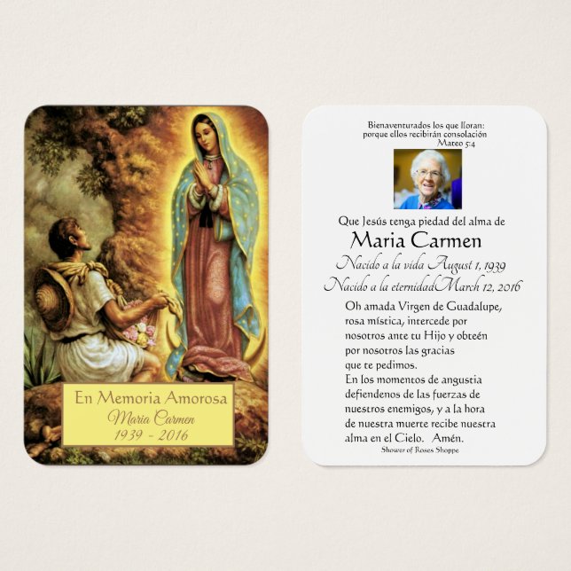 Carte Sainte de l'espagnol catholique Marie funéra (Devant & derrière)