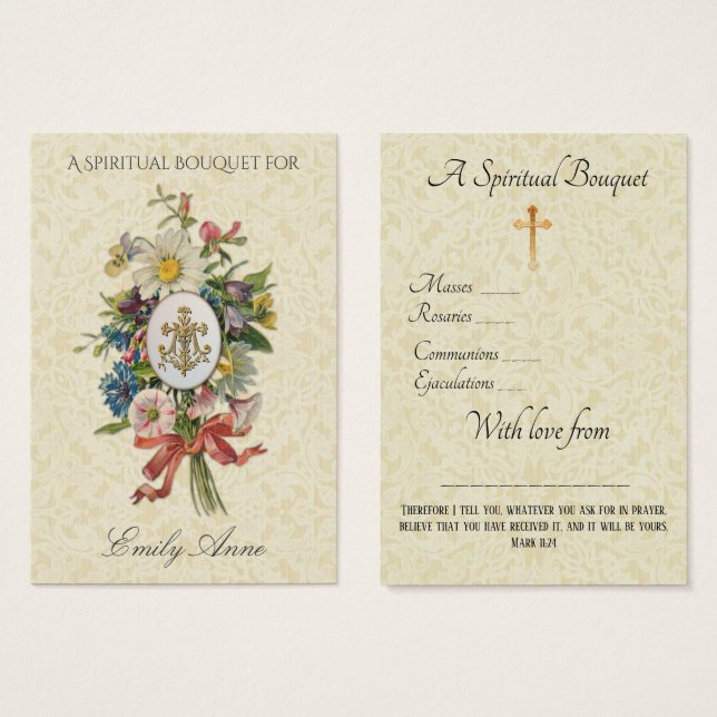 Carte Sainte de prière de bouquet spirituel de mar (Devant & derrière)
