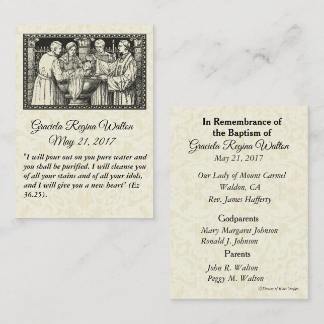 Carte sainte de souvenir baptismal catholique de (Devant / Derrière)