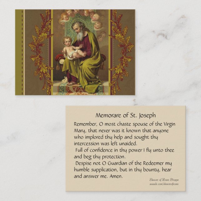 Carte sainte de St Joseph Memorare (Devant / Derrière)