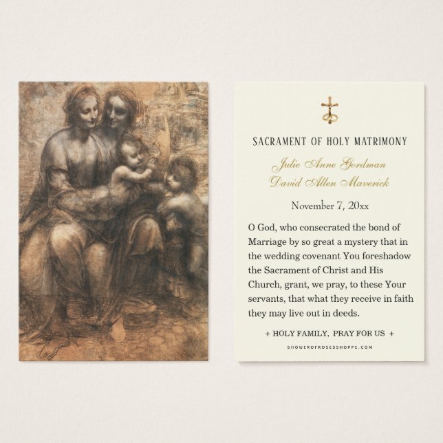 Carte Sainte du Mariage catholique Leonardo DaVinc (Devant & derrière)