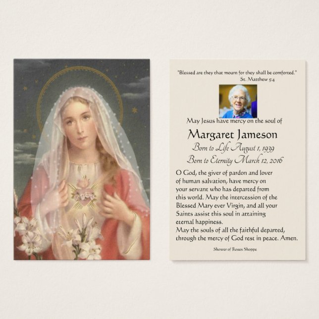 Carte Sainte du Mémorial funéraire catholique Vier (Devant & derrière)