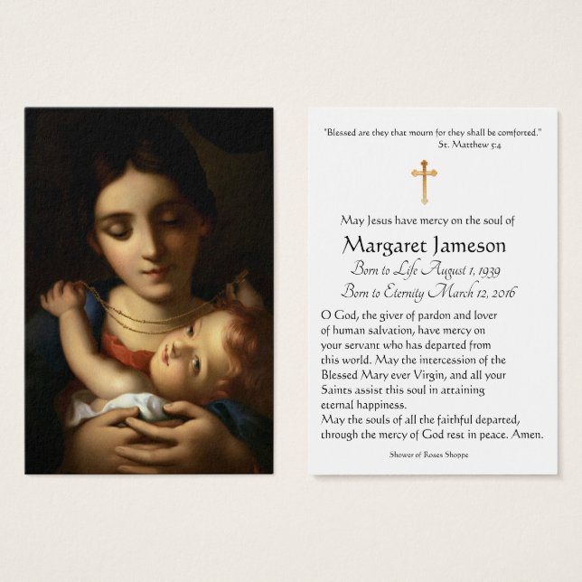 Carte Sainte du Mémorial funéraire catholique Vier (Devant & derrière)