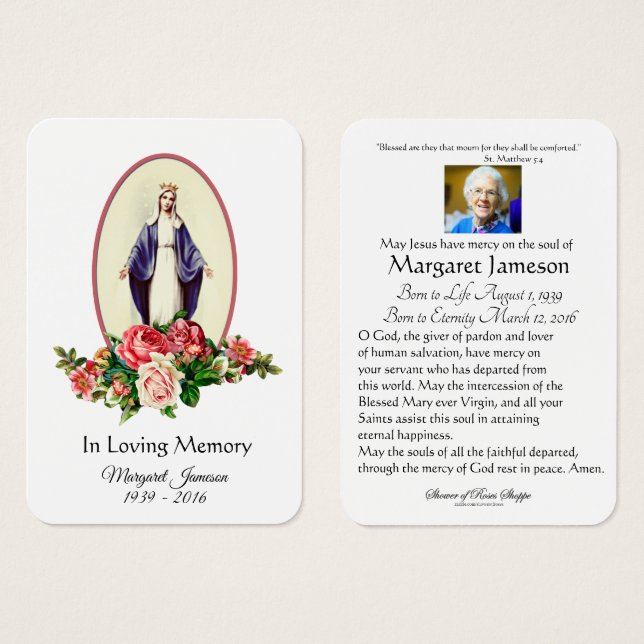 Carte Sainte du Mémorial funéraire catholique Vier (Devant & derrière)
