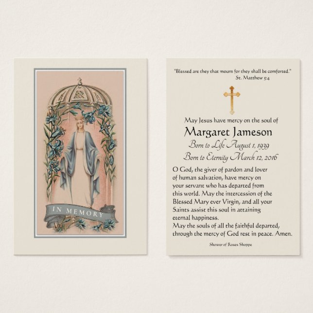 Carte Sainte du Mémorial funéraire catholique Vier (Devant & derrière)