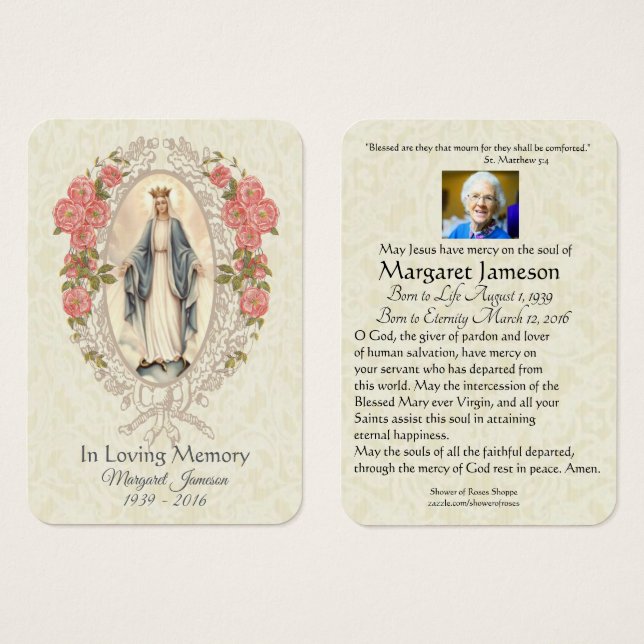 Carte Sainte du Mémorial funéraire catholique Vier (Devant & derrière)