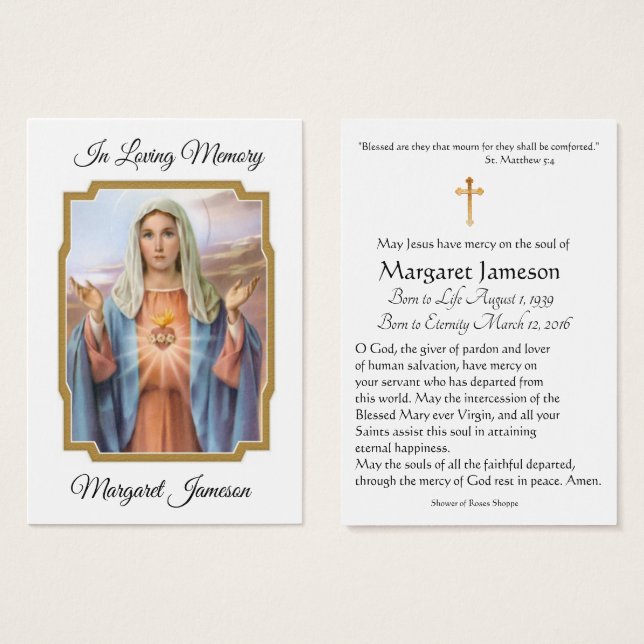 Carte Sainte du Mémorial funéraire catholique Vier (Devant & derrière)