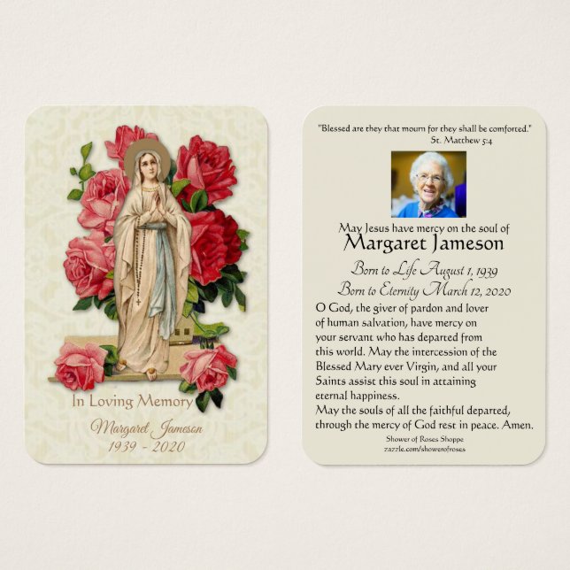 Carte Sainte du Mémorial funéraire catholique Vier (Devant & derrière)