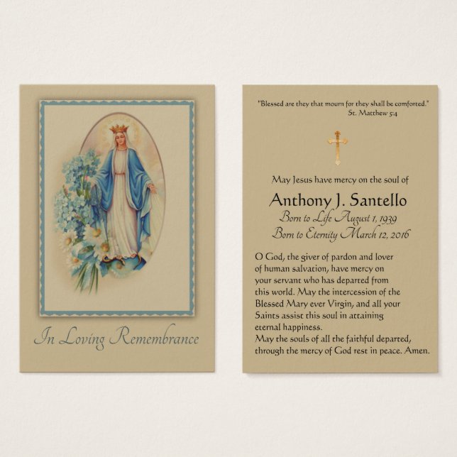 Carte Sainte du Mémorial funéraire catholique Vier (Devant & derrière)