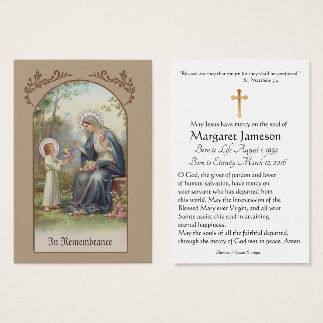 Carte Sainte du Mémorial funéraire catholique Vier (Devant & derrière)